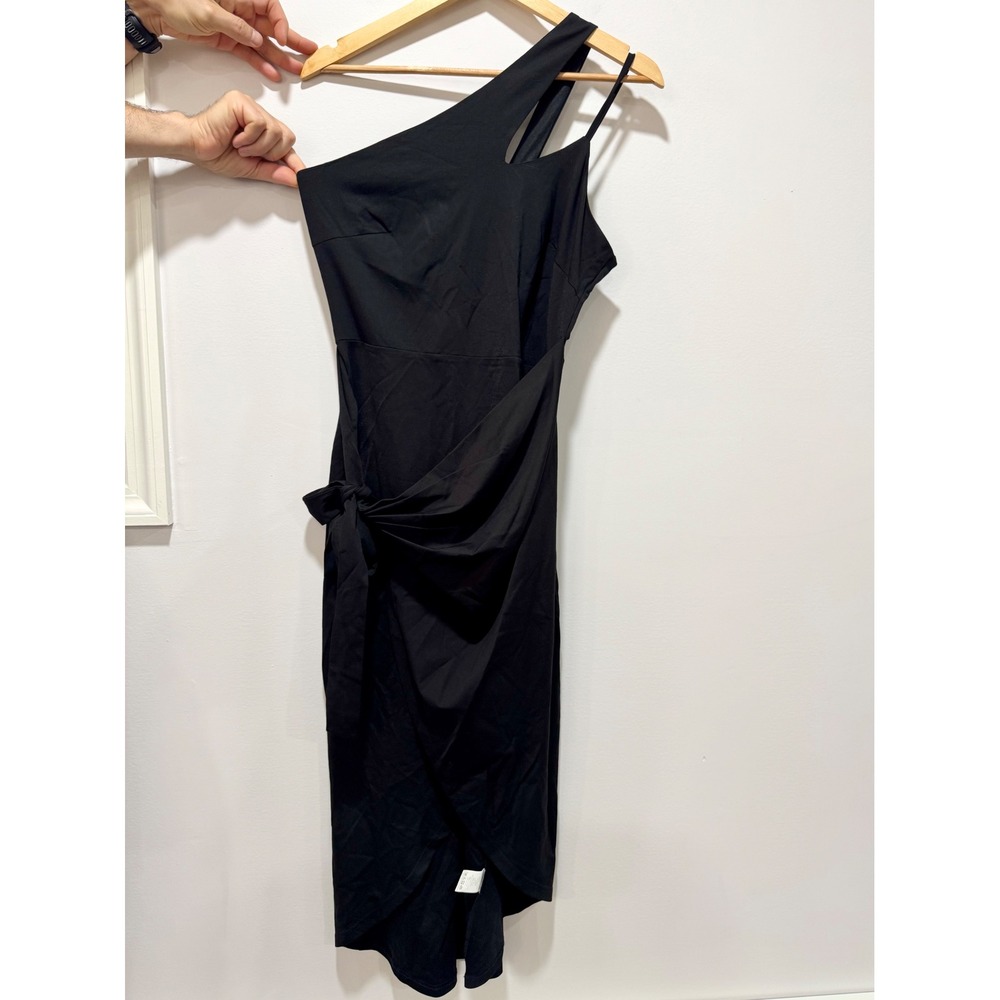 Grace Karin NWT Black One Shoulder Wrap Midi Dress Asymmetrical Cocktail Size M